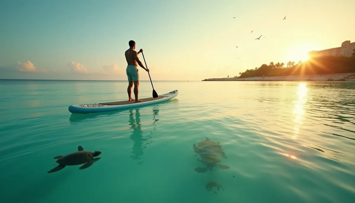 Paddle al amanecer: meditación activa sobre aguas turquesa del Caribe