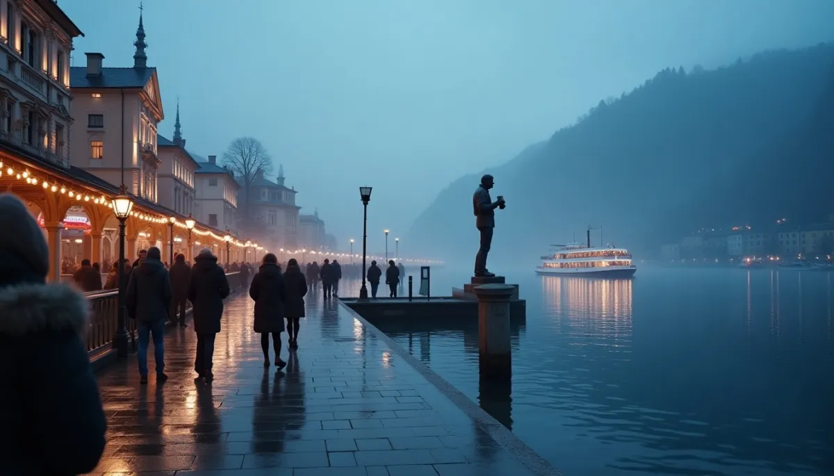 Les quais de Montreux en hiver : la magie des lumières et de la brume sur le lac